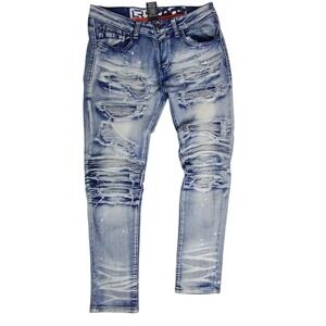 Scoops 30x30 Distressed Moto Biker Skinny Jeans Ripped Paint Splatter Streetwear